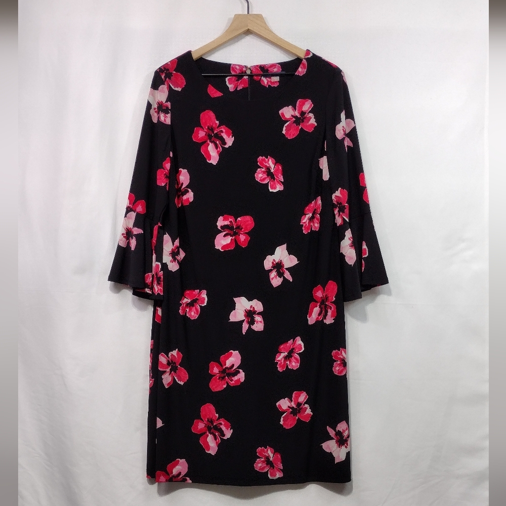 Tommy Hilfiger Floral Dress Women's 14 Black Red Artsy Beach Vacation Retro Y2K